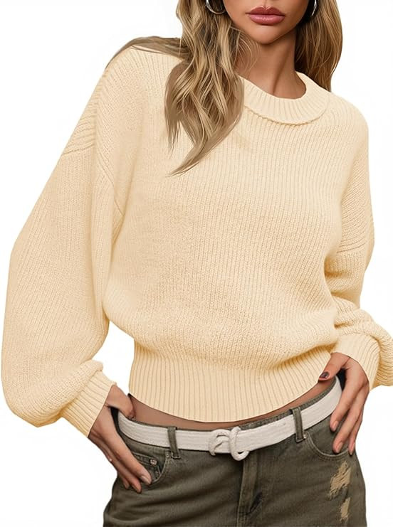 Saodimallsu Womens Batwing Long Sleeve Sweaters Casual Crewneck Loose Chunky Knit Fall Pullover T... | Amazon (US)