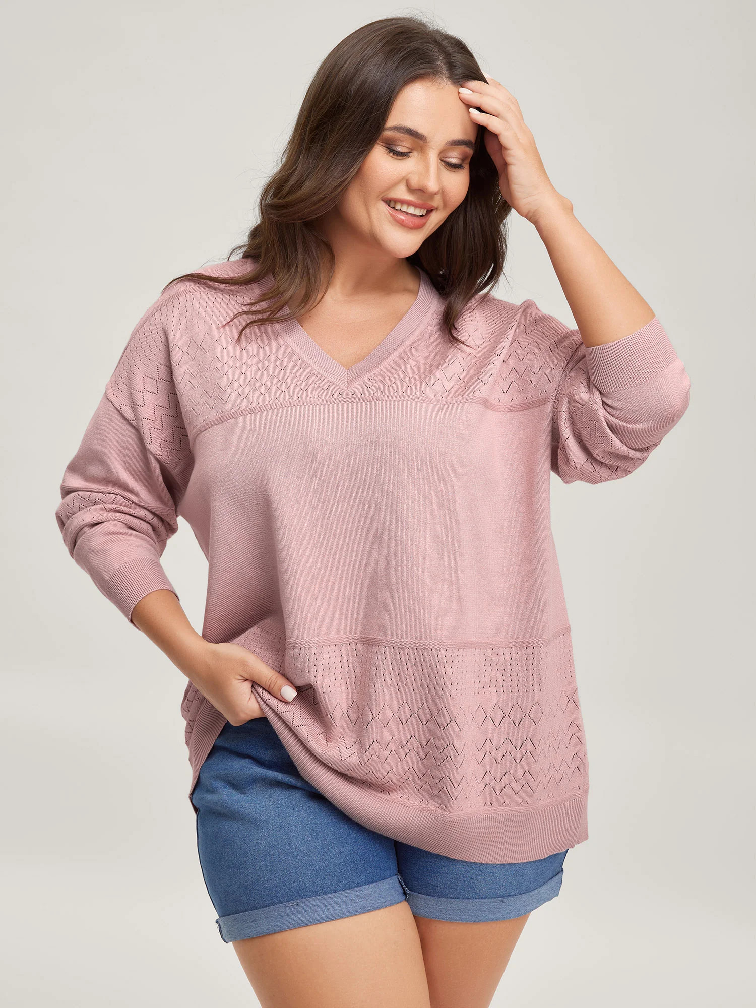 Supersoft Textured Eyelet Trim Pullover | Bloomchic