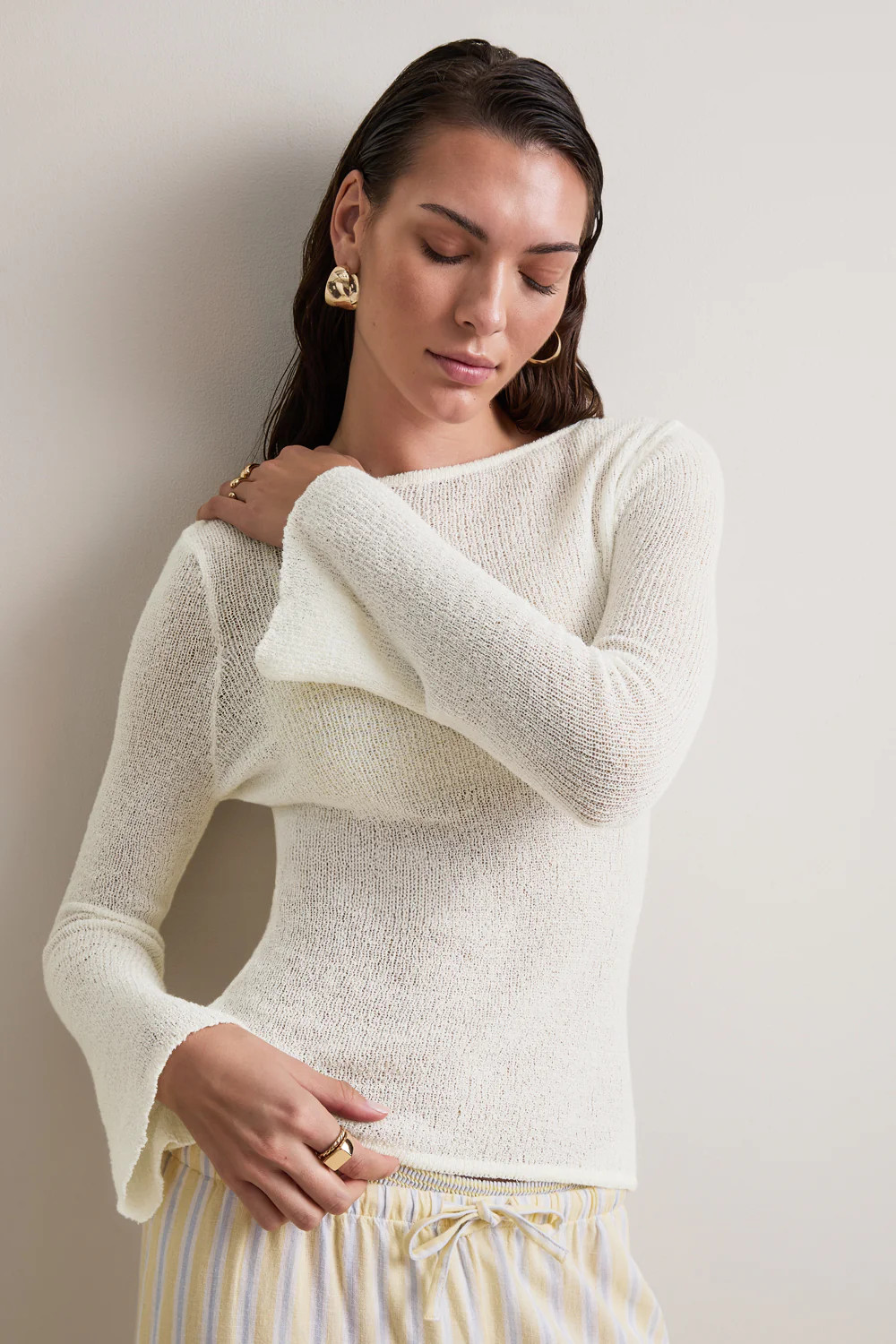 Multiway Long Sleeve Beach Knit Top - Ivory | TALA (UK)