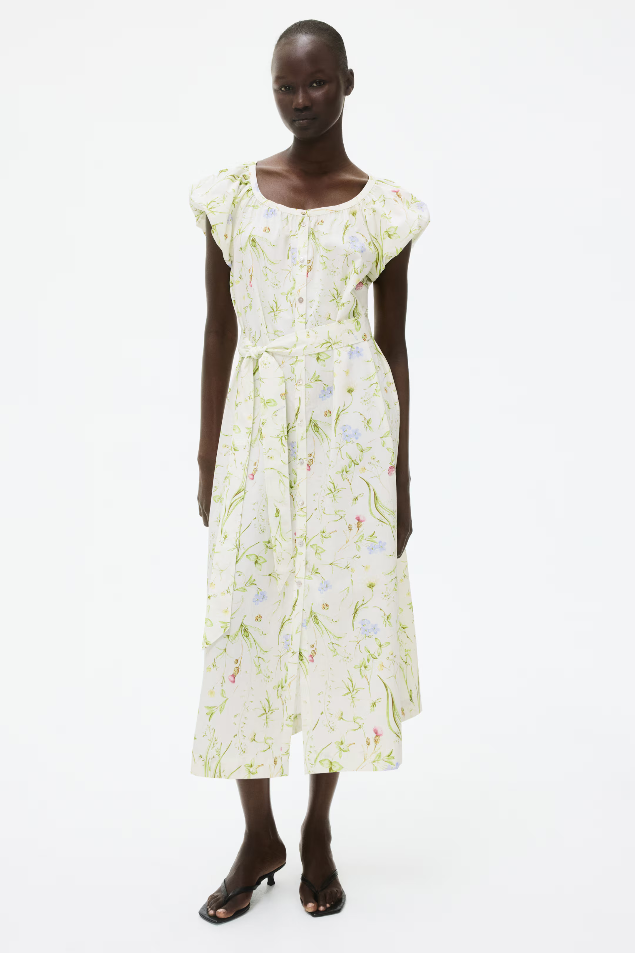 Puff-Sleeved Poplin Dress | H&M (US + CA)