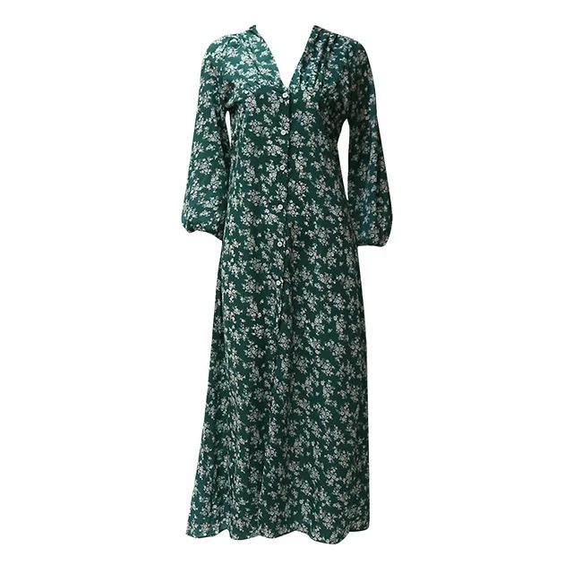 Spring hue Womens Long Sleeve Bohemian Floral Maxi Dresses Loose Casual High Waist Boho Printed M... | Walmart (US)