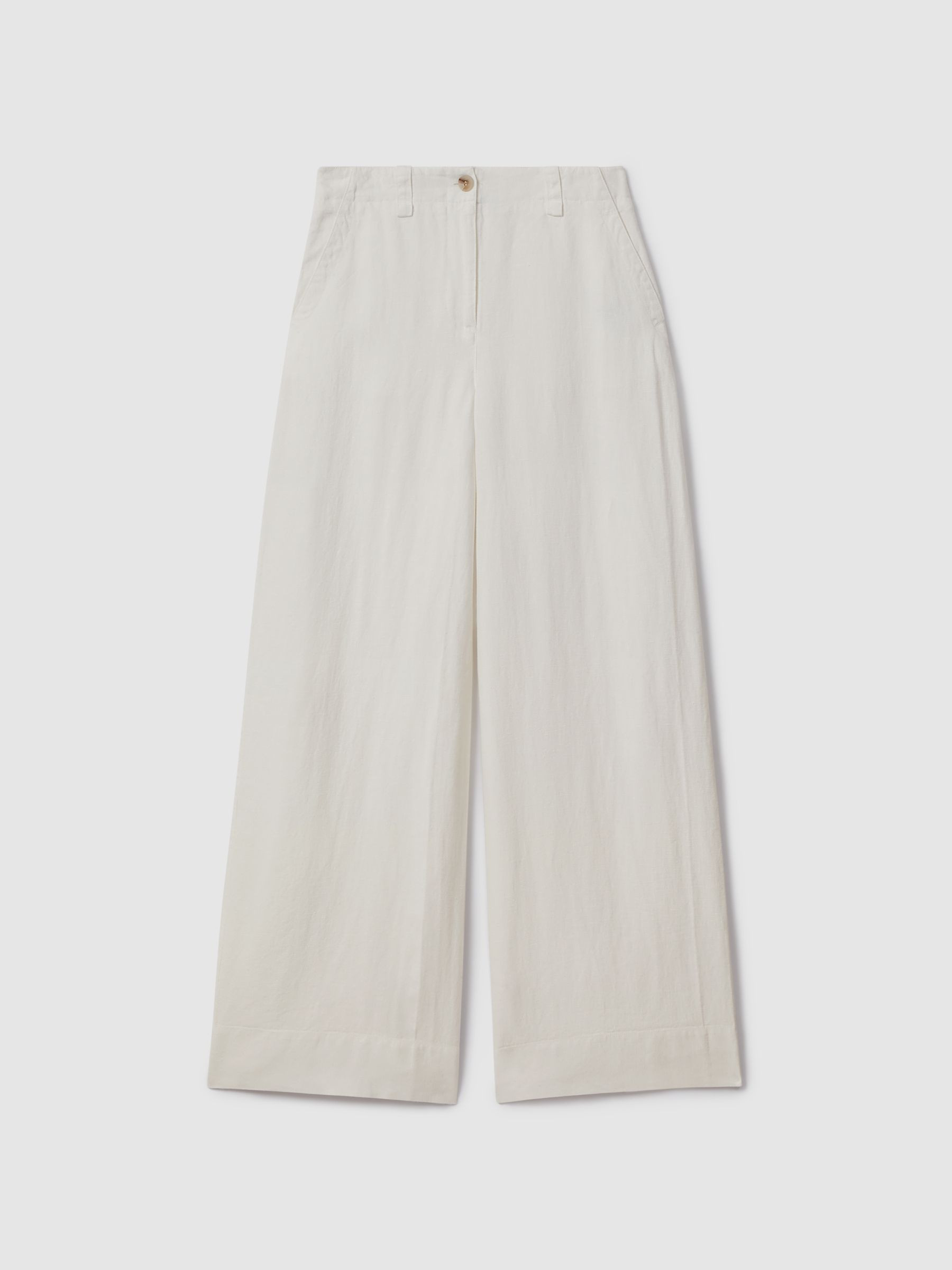 Linen Wide Leg Garment Dyed Trousers in White | Reiss UK