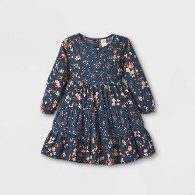OshKosh B'gosh Toddler Girls' Mixed Floral Long Sleeve Dress - Navy | Target