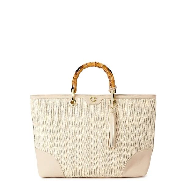 C. Wonder Women’s Adult Juno Faux Straw Tote Bag with Bamboo-Look Handles Wheat - Walmart.com | Walmart (US)