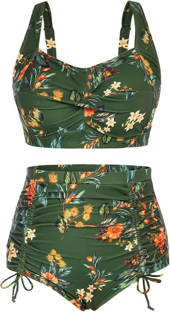 Hanna Nikole Women Plus Size Two Piece Swimsuit Sets Twist Front Bikini Bathing Suit with Drawstr... | Amazon (US)