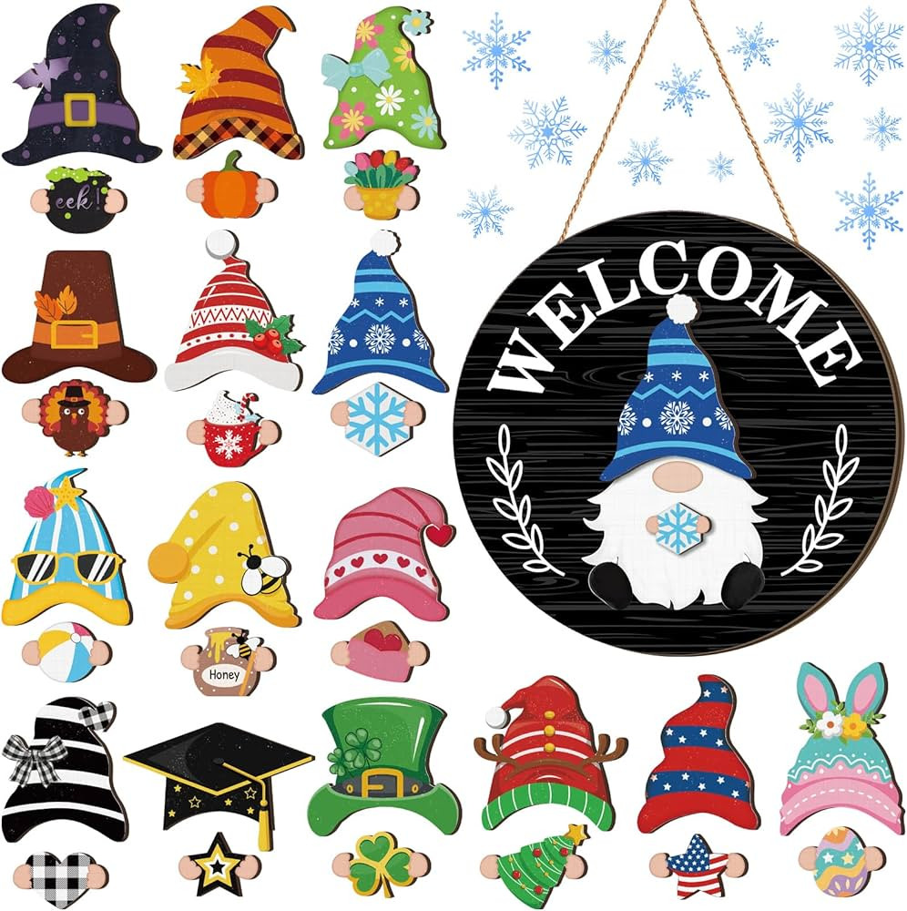 Qunclay Interchangeable Wooden Gnome Decor Holiday Seasonal Gnome Decorations with Magnet Pieces ... | Amazon (US)