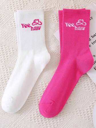 Morgan Mondays Co 2pairs Letter Graphic Crew Socks | SHEIN