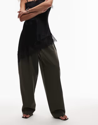 ASOS DESIGN super high waisted barrel tailored trouser in khaki | ASOS (Global)