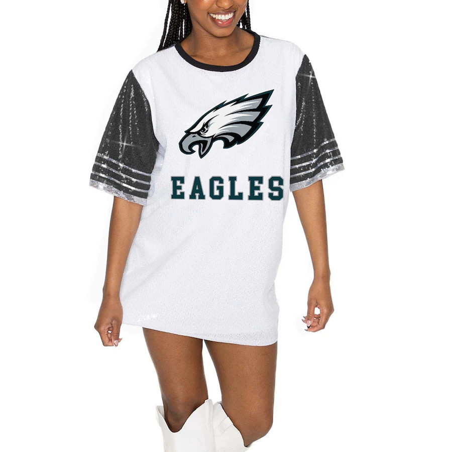 Women's Philadelphia Eagles Gameday Couture White/Black Bling It Full Sequin Jersey Dress | NFL Shop