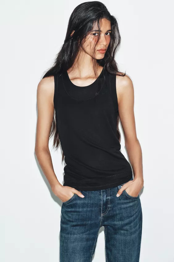 DOUBLE LAYER SLEEVELESS T-SHIRT | Zara UK
