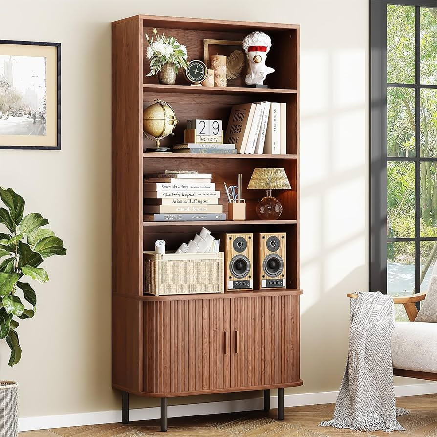 ONBRILL 71" Tall Bookshelf, 4-Tier Bookcase with Storage Cabinet & Adjustable Storage Shelf, Free... | Amazon (US)