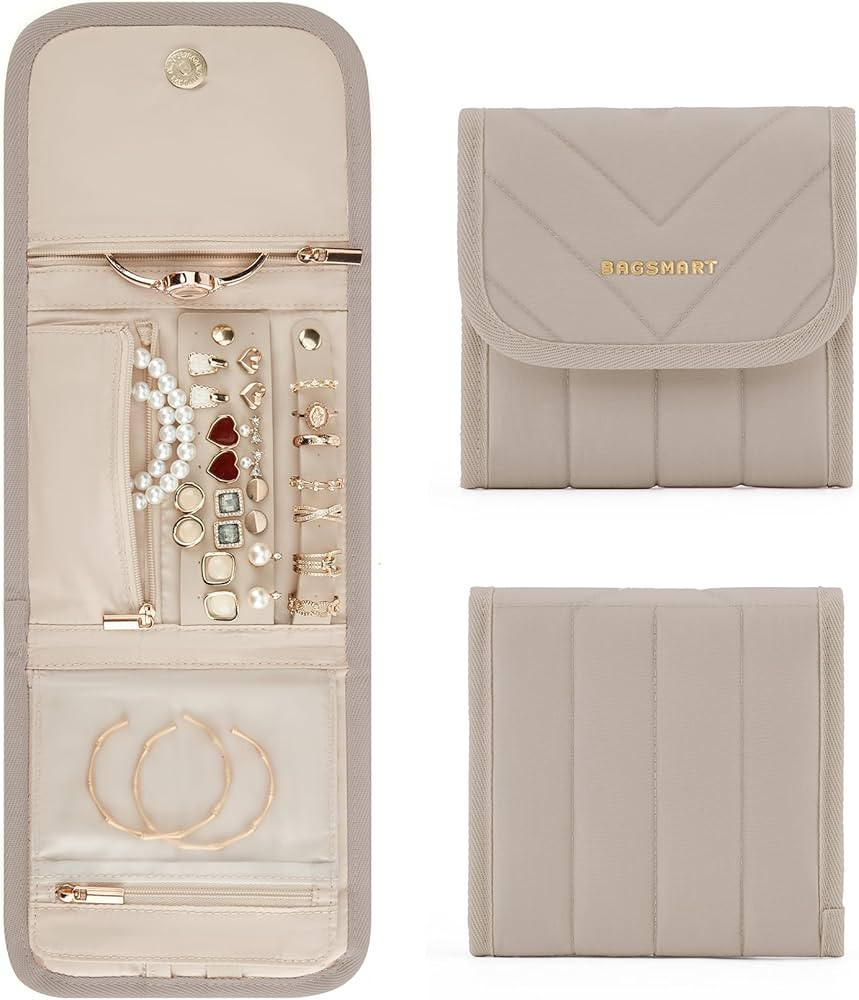 BAGSMART Travel Jewelry Organizer Case, Foldable Jewelry Roll Case for Necklaces, Earrings, Journ... | Amazon (US)