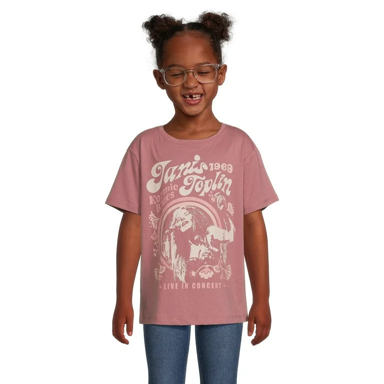 Wonder Nation Girls Oversized Janis Joplin Tee with Short Sleeves, Sizes 4-18 | Walmart (US)