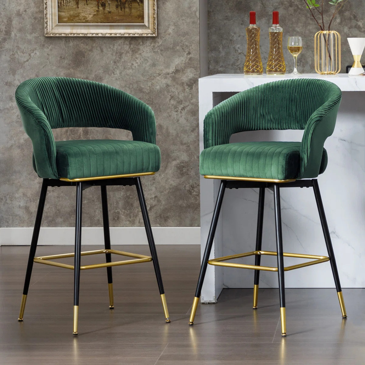 Roellig 29.5 '' Swivel Upholstered Bar Stool with Metal Frame (Set of 2) | Wayfair North America