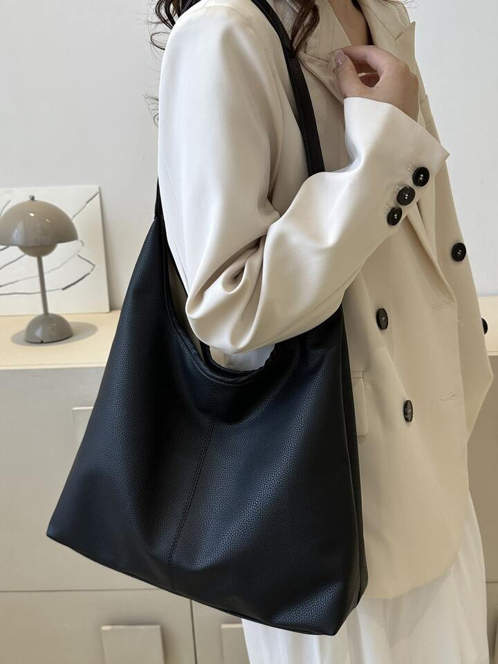 Retro Large Capacity PU Tote Hobo Bag, Durable Lightweight Shoulder Messenger Bag, Casual Fashion Commuter Bag | SHEIN