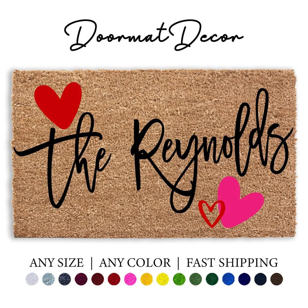Personalized Name Hearts Doormat, Valentines Day Decor Door Mat, Flocked Coir Outdoor Welcome Mat... | Etsy (US)