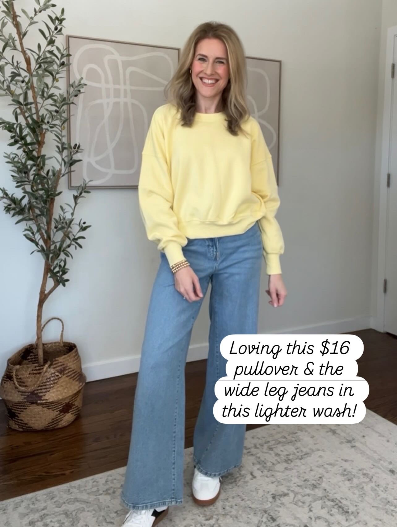 Love this combo right here, this top looks and feels great, unique seam details and the perfect length to pair with high rise jeans like these wide leg ones by time and tru. I got a medium in the sweatshirt and my usual size 6 in the jeans. #walmartfashion 

#LTKootd #LTKmomlife