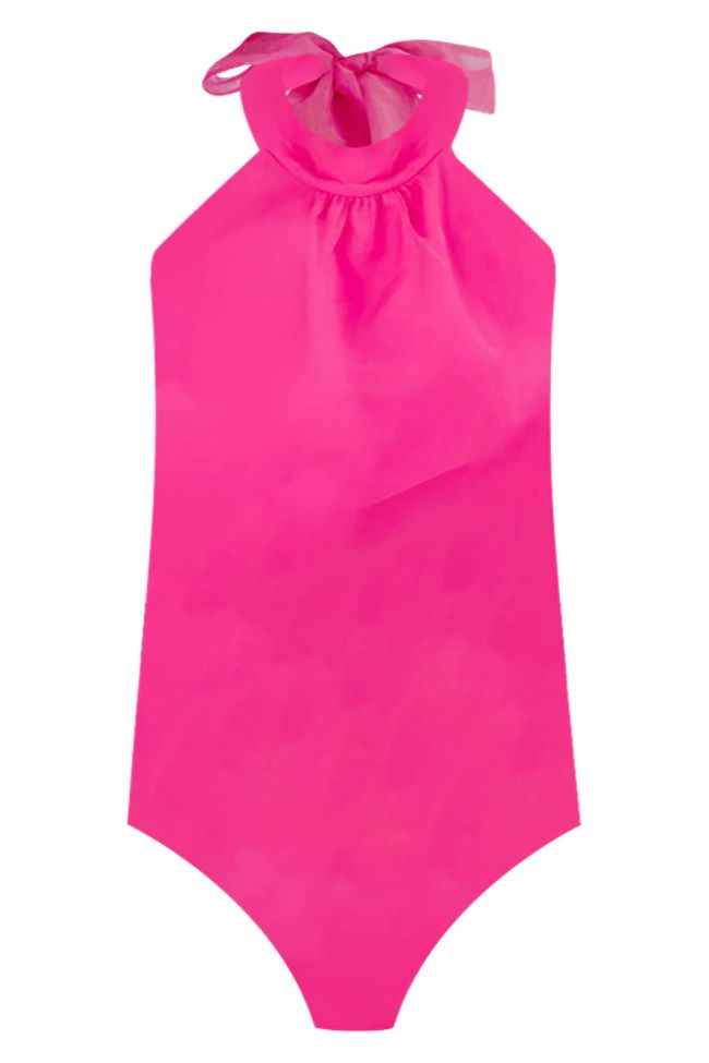 The Best Part Hot Pink Halter Bow Back Detail Bodysuit | Pink Lily