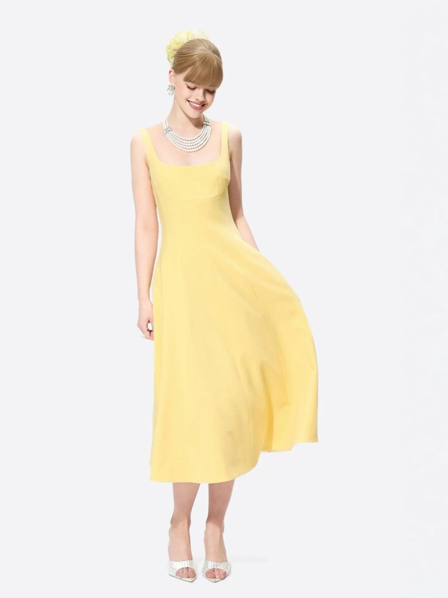 Josephine Square-Neck Yellow Midi Dress - Yellow / XS | Nana Jacqueline