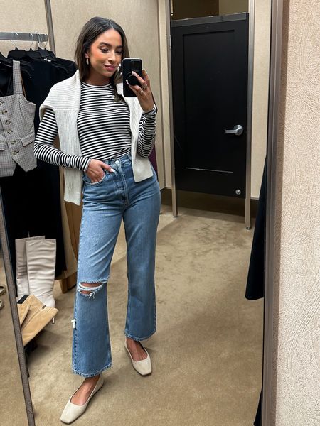 Casual everyday outfit from the Nordstrom Anniversary Sale. This striped tee and cardigan are both so soft! Wearing a a medium in the tee and a Small in cardigan. Jeans run small - size up 

#LTKxNSale #LTKstyletip #LTKunder100