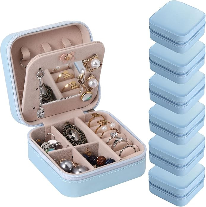 Hillban Bridesmaid Gifts Jewelry Box with Mirror, PU Leather Small Travel Jewelry Case Organizer ... | Amazon (US)