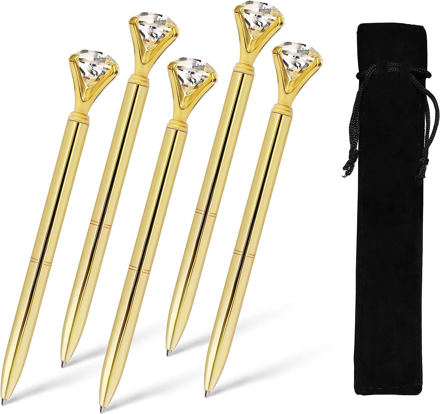 ETCBUYS 5 Pack Diamond Pens - Gold, Gold fancy pens for women, pen with diamond on top, Rhineston... | Amazon (US)