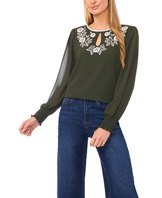 CeCe Women's Long-Sleeve Embroidered Top - Macy's | Macy's