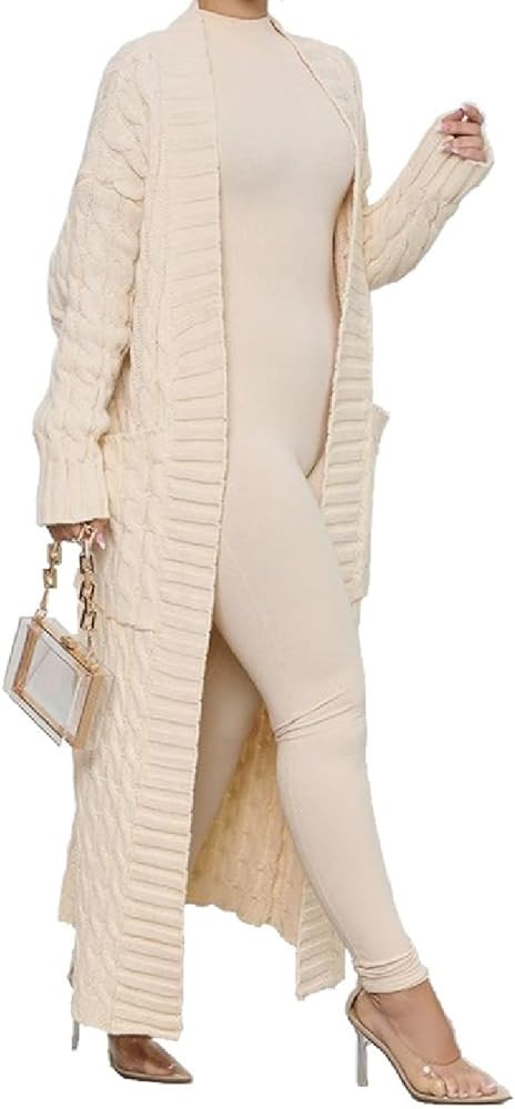 Womens Thin Stylish Cable Knit Dual Extra Long Maxi Cardigan with 2-Pockets | Amazon (US)
