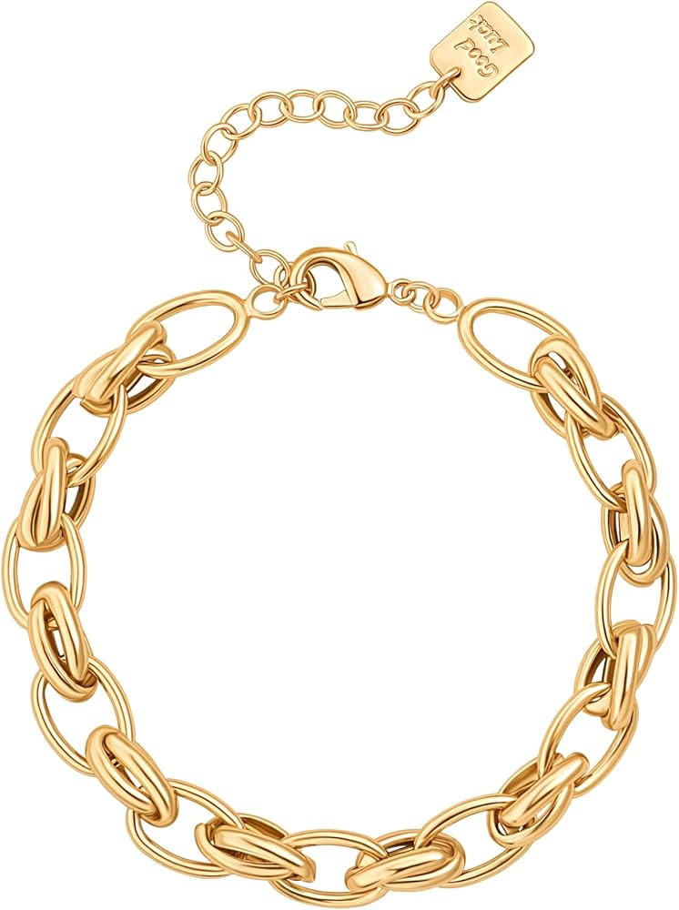 SOFYBJA 18k Gold Plated Personalized Chunky Cuban Oval Link Chain Bracelets for Men Toggle Rope B... | Amazon (US)