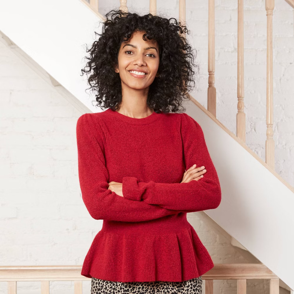 Women's Crewneck Peplum Pullover Sweater - A New Day Red S | Target