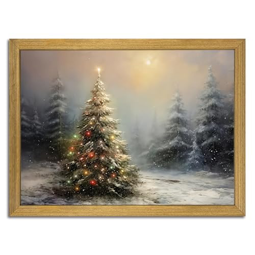 Wood Framed Christmas Tree Wall Art, Vintage Christmas Canvas Wall Decor Painting, Indoor Rustic Christmas Poster Print Picture for Table Farmhouse Mantel Home Office 8x10 Inch | Amazon (US)