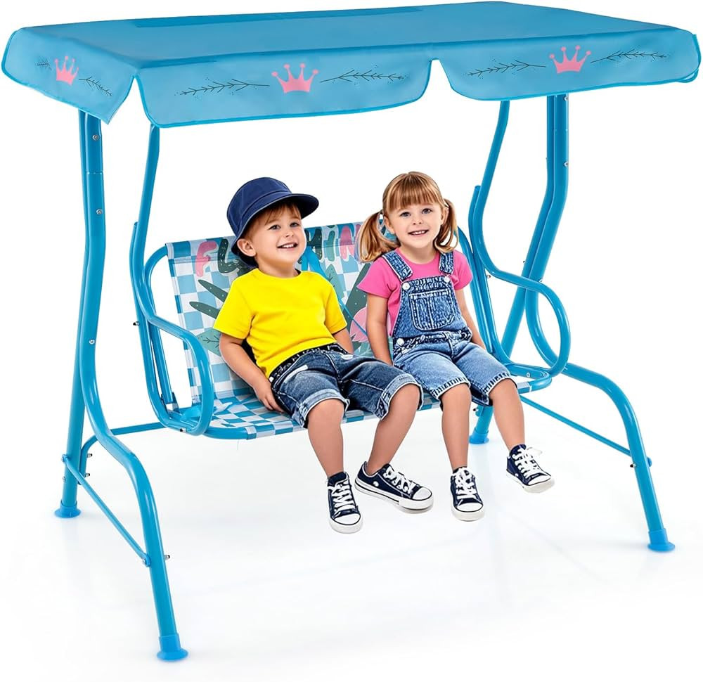 HONEY JOY Kids Patio Swing, 2-Seater Outdoor Porch Swing Lounge Chair, Adjustable Canopy & Safety... | Amazon (US)