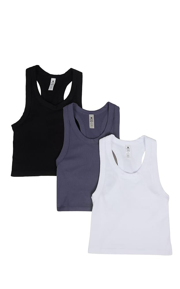 90 Degree By Reflex Womens Seamless Tank Ribbed Fitted Racerback Top 3 Pack | Amazon (US)
