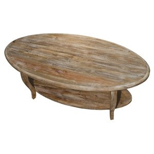 Pemberly Row Modern Reclaimed Wood Oval Coffee Table in Driftwood | Homesquare