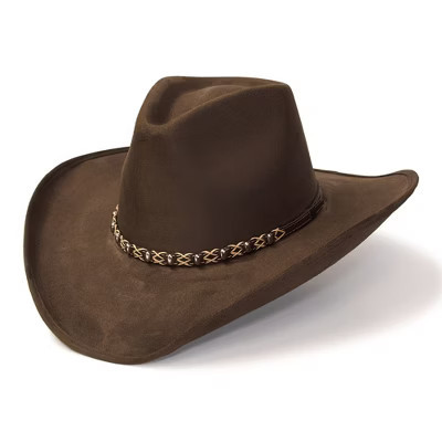 Western Express Brown Suede Finish Western Pinch Front Hat with Beaded Leather Roped Hat Band | Target