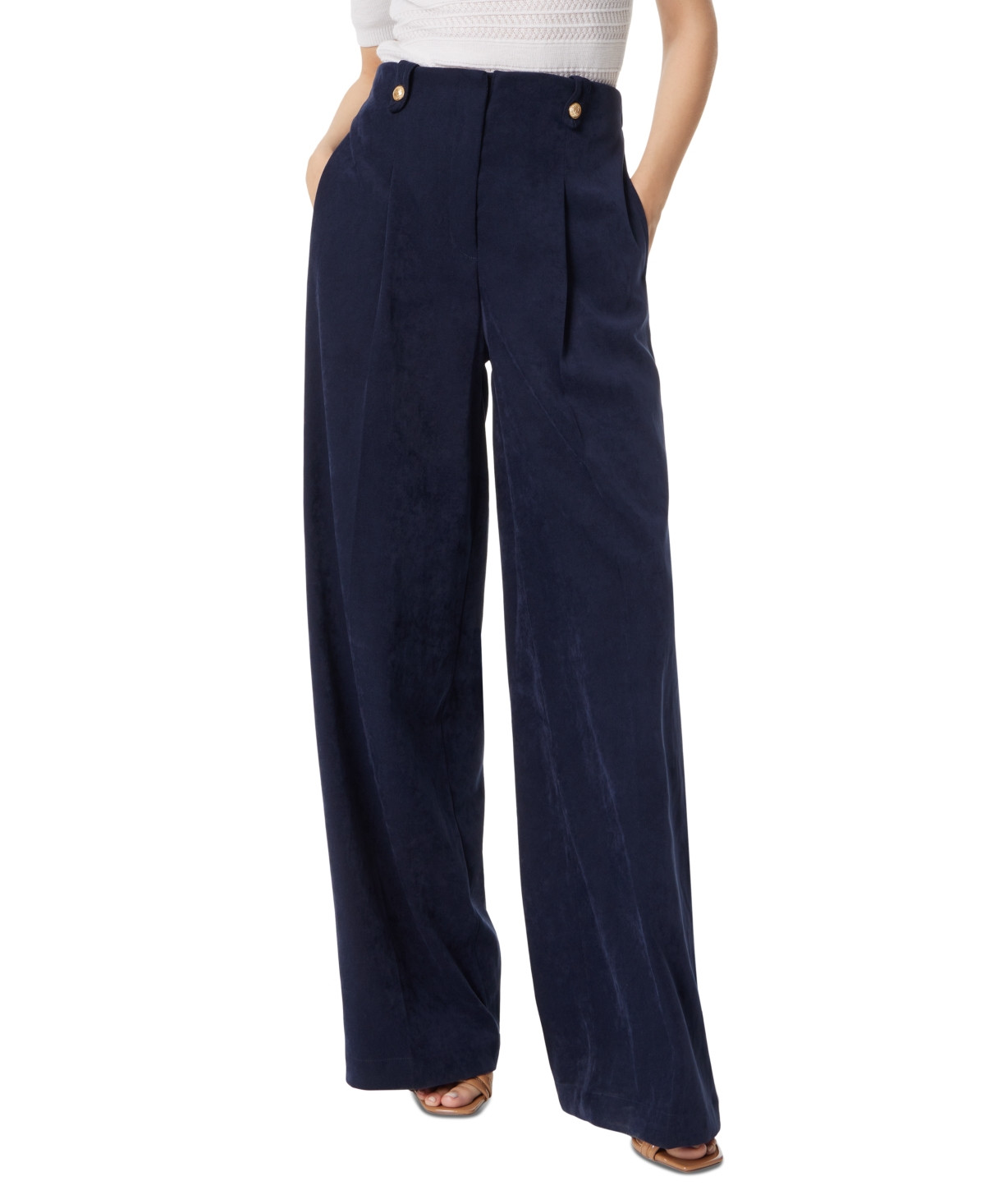 Sam Edelman Women's Lorelai Pleated Wide-Leg Trousers - Navy | Macy's