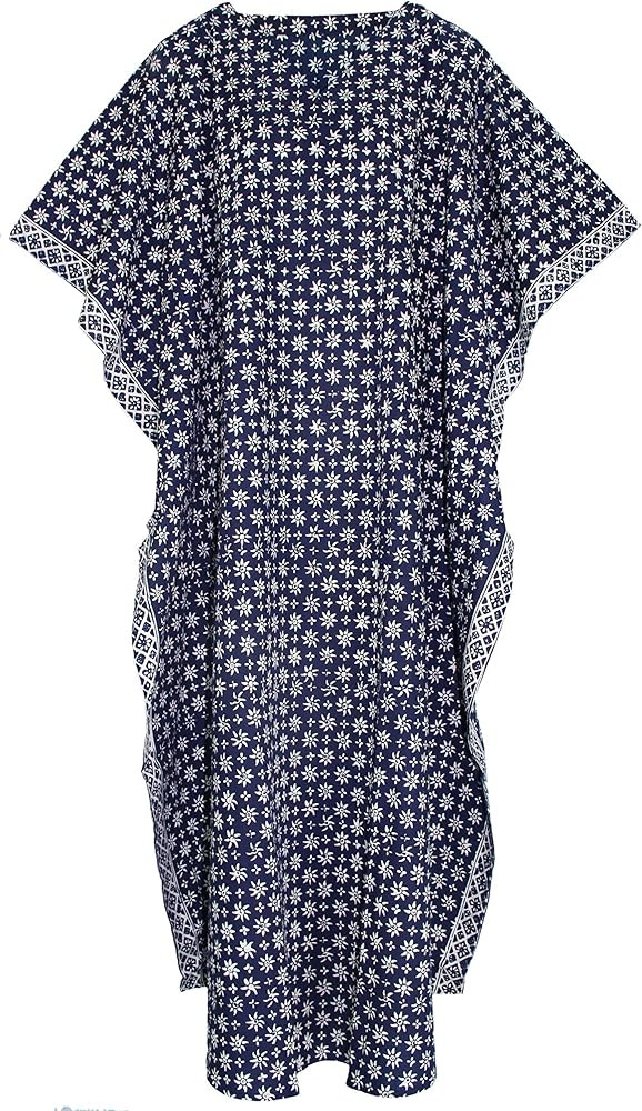 Beautybatik Women Hand Blocked Batik Cotton Caftan Kaftan Loungewear Maxi Plus Size Long Dress XL... | Amazon (US)