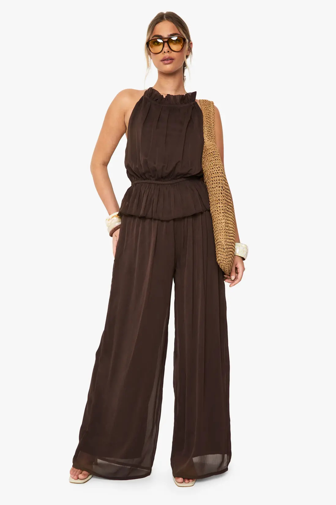 Chocolate Crinkle Chiffon Palazzo Trousers | Boohoo USA | boohoo (US & Canada)
