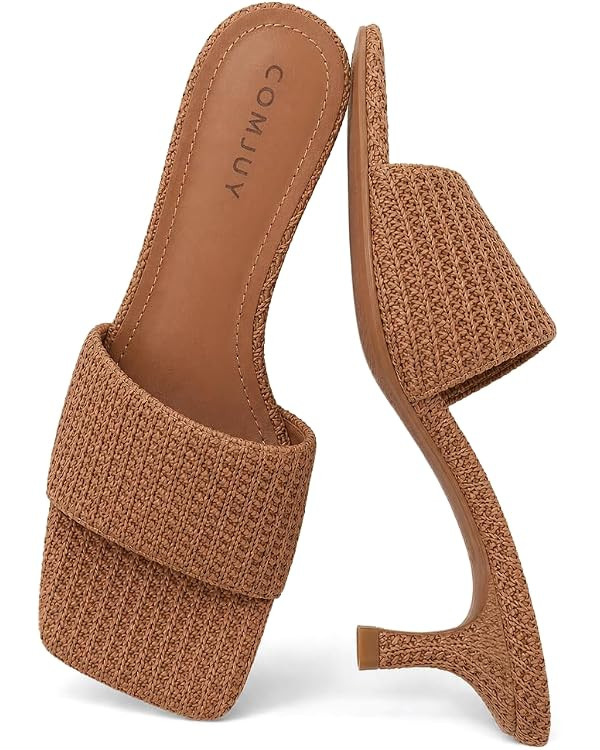 Raffia Sandals Womens Heeled Sandals Comfortable 2 Inch Kitten Heels Lightweight Square Toe Summe... | Amazon (US)