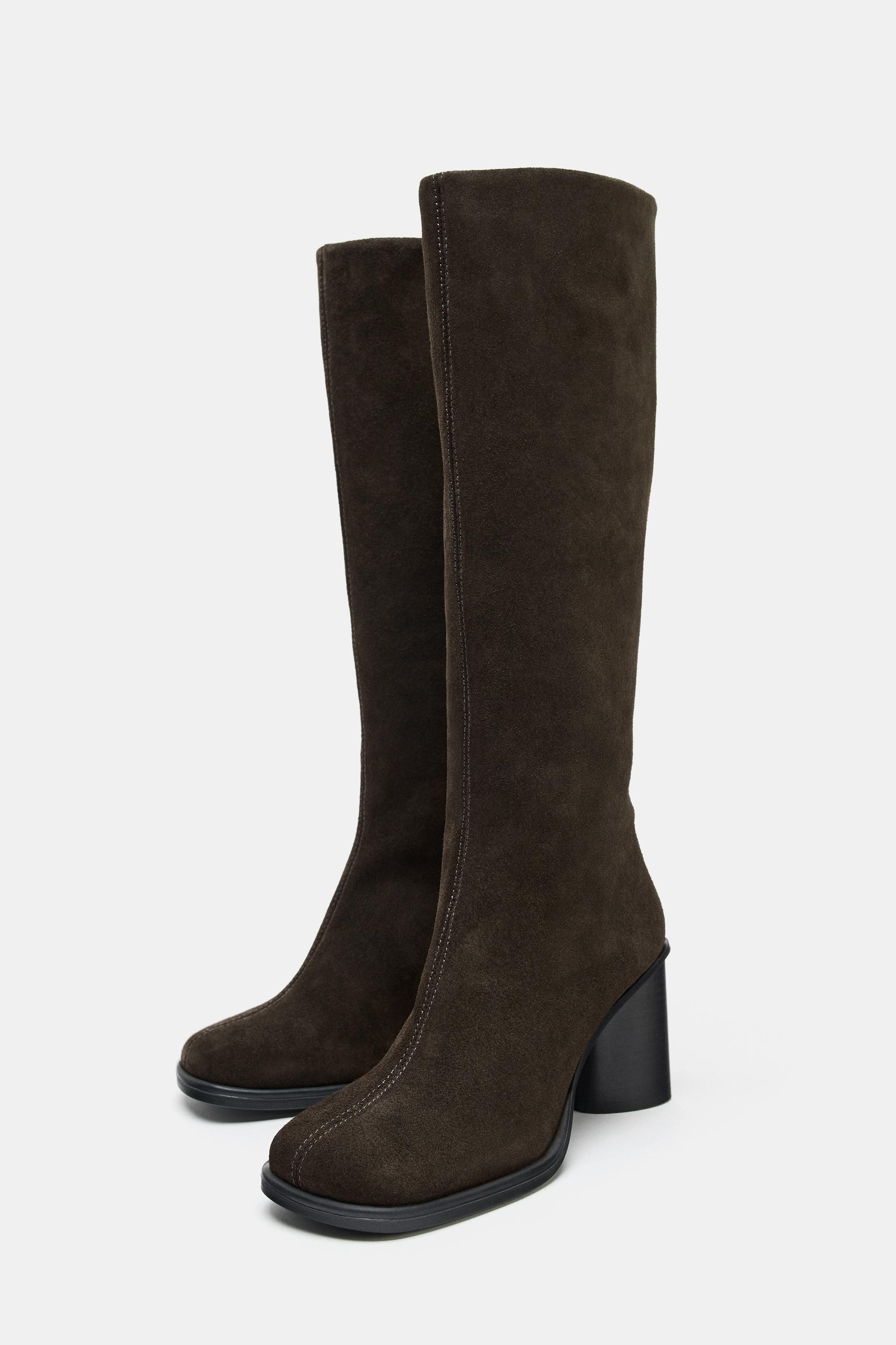 TOPSTITCHED SPLIT LEATHER BOOTS | Zara US