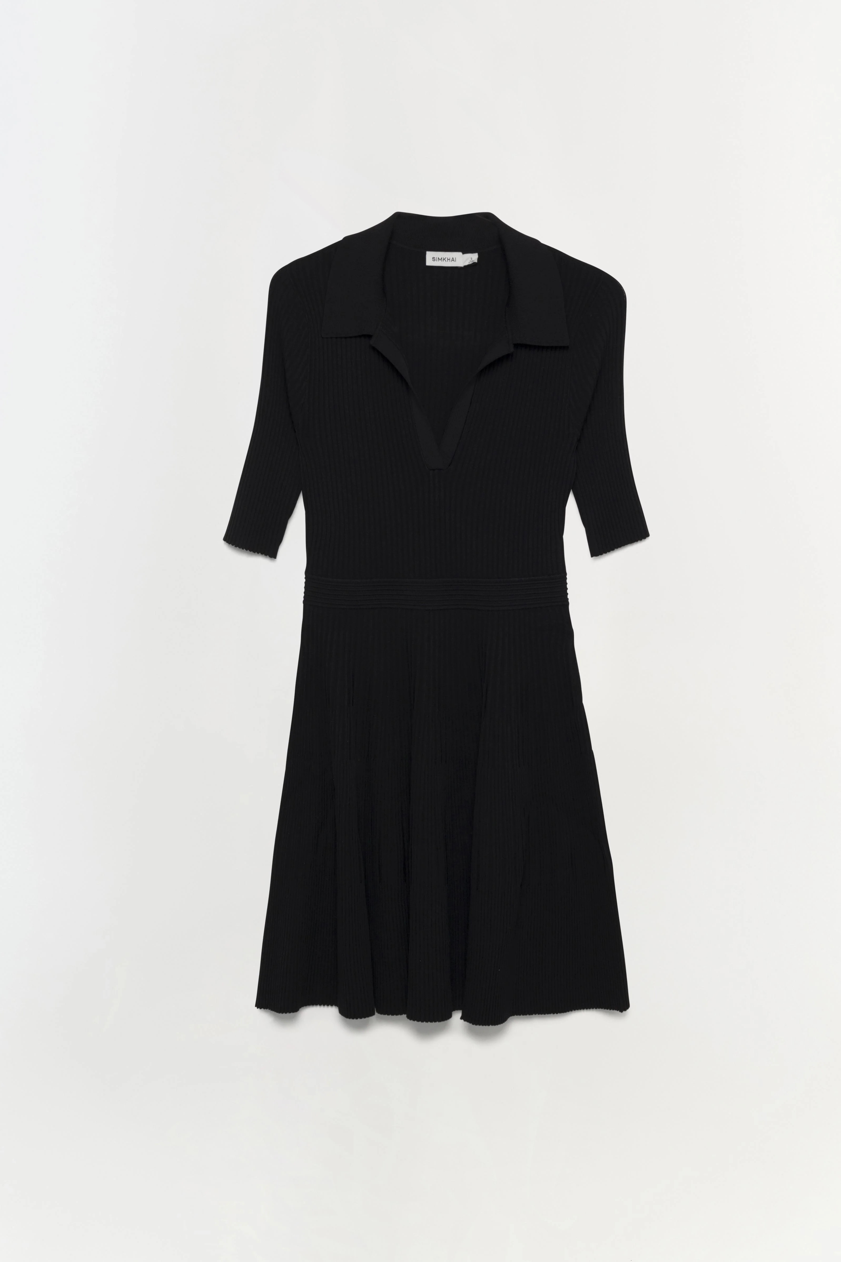 SIMKHAI Women's V-neck Short Sleeve Signature Patricia Dress in Black, Knit, Size Large | Simkhai