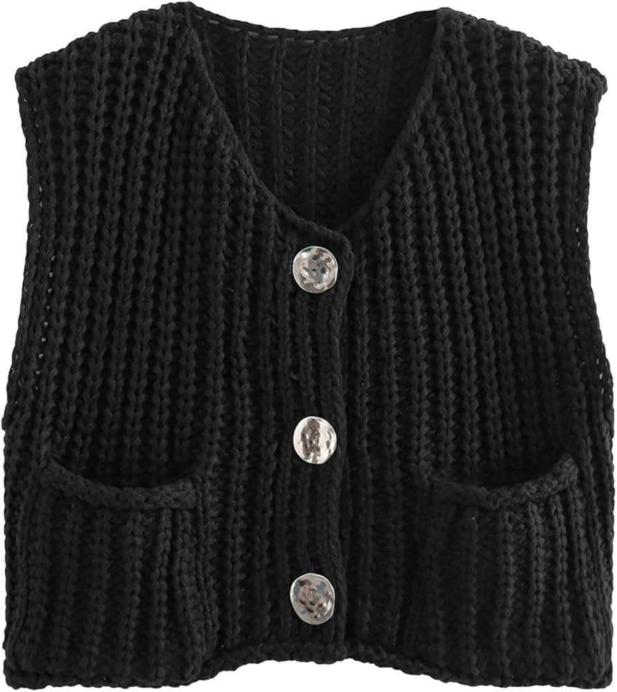 KEOMUD Women Sleeveless Cropped Knit Cardigan Vest Casual Winter Warm Button Down Chunky Sweater ... | Amazon (US)