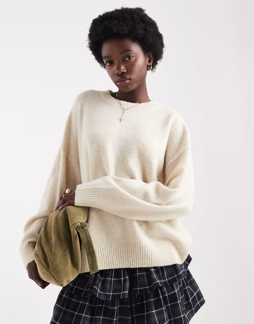 ONLY oversized slouchy sweater in beige-Neutral | ASOS (Global)