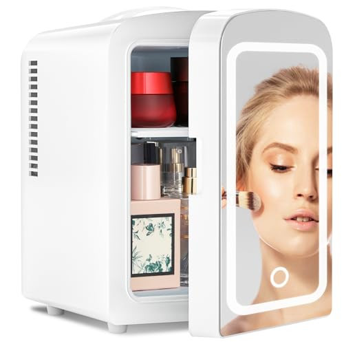 Antarctic Star Makeup Compact Refrigerator with LED Mirror, 4L Mini Fridge, Skin Care, for Bedroom, Car, Office & Dorm, Portable Small Cooler for Cosmetics, White | Amazon (US)
