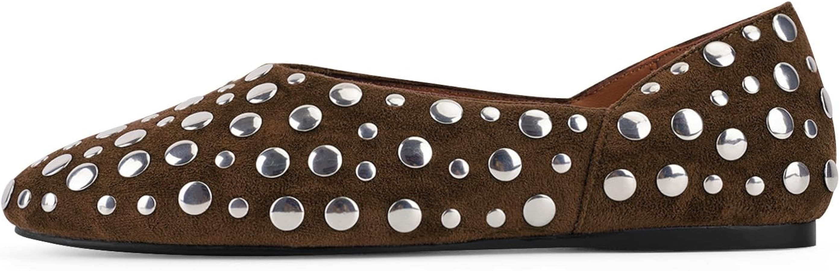 Studded Flats for Women Ballet Flats Round Toe Slip on Leather Suede Comfortable Dress Casual Wal... | Amazon (US)