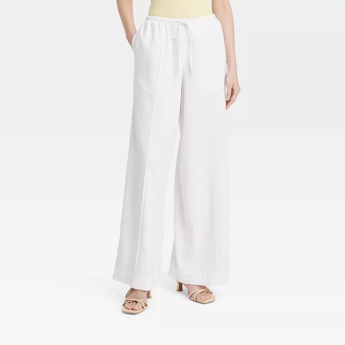Women's High-Rise Wide Leg Linen Pull-On Pants - A New Day™ White M | Target