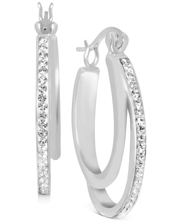 Crystal Double Hoop Earrings in Silver-Plate, 1.2" | Macys (US)