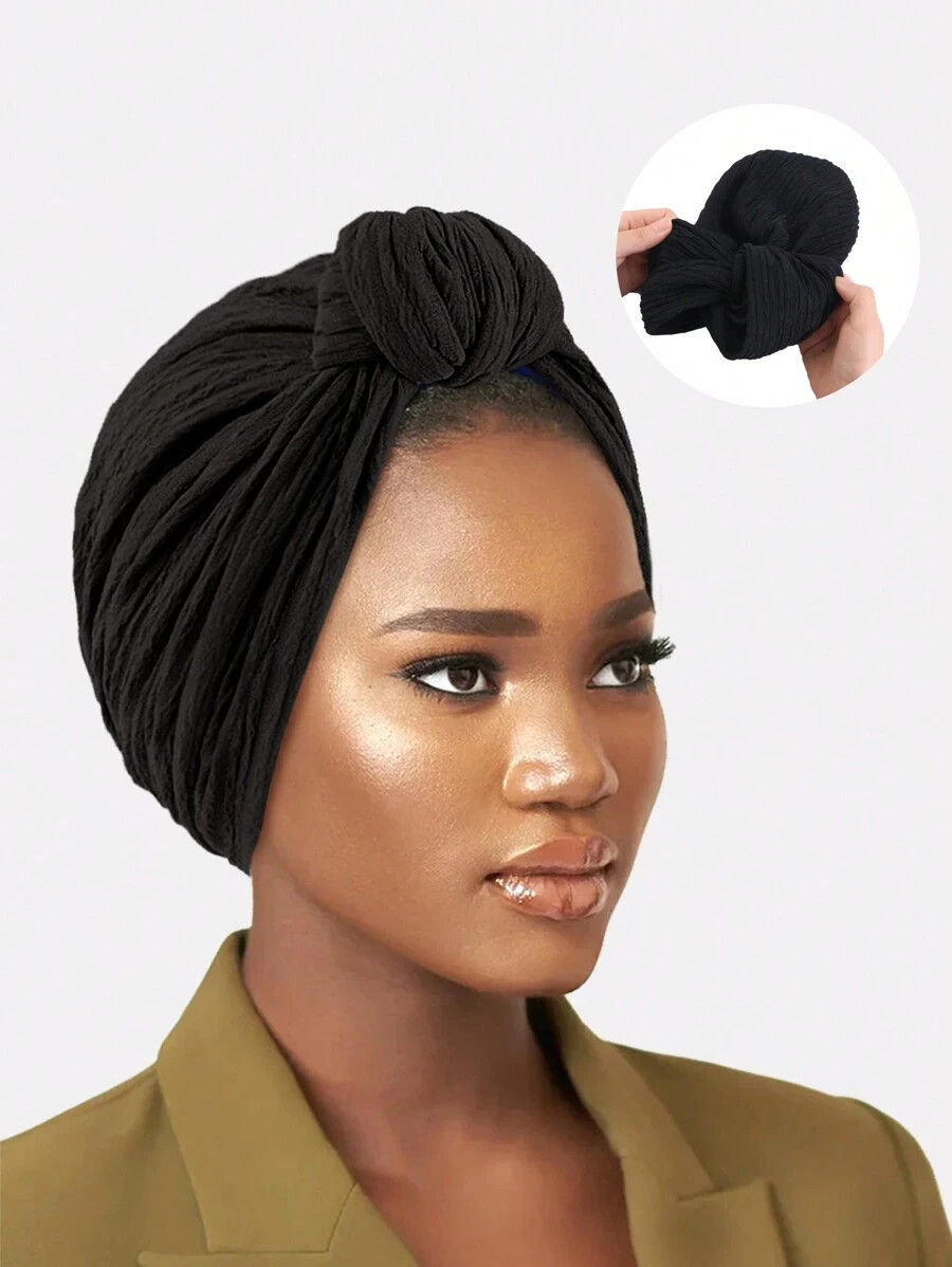 2pcs Women's Knotted Headscarf Hats, Turban Cap, Pleated Hat For Daily Wear | SHEIN