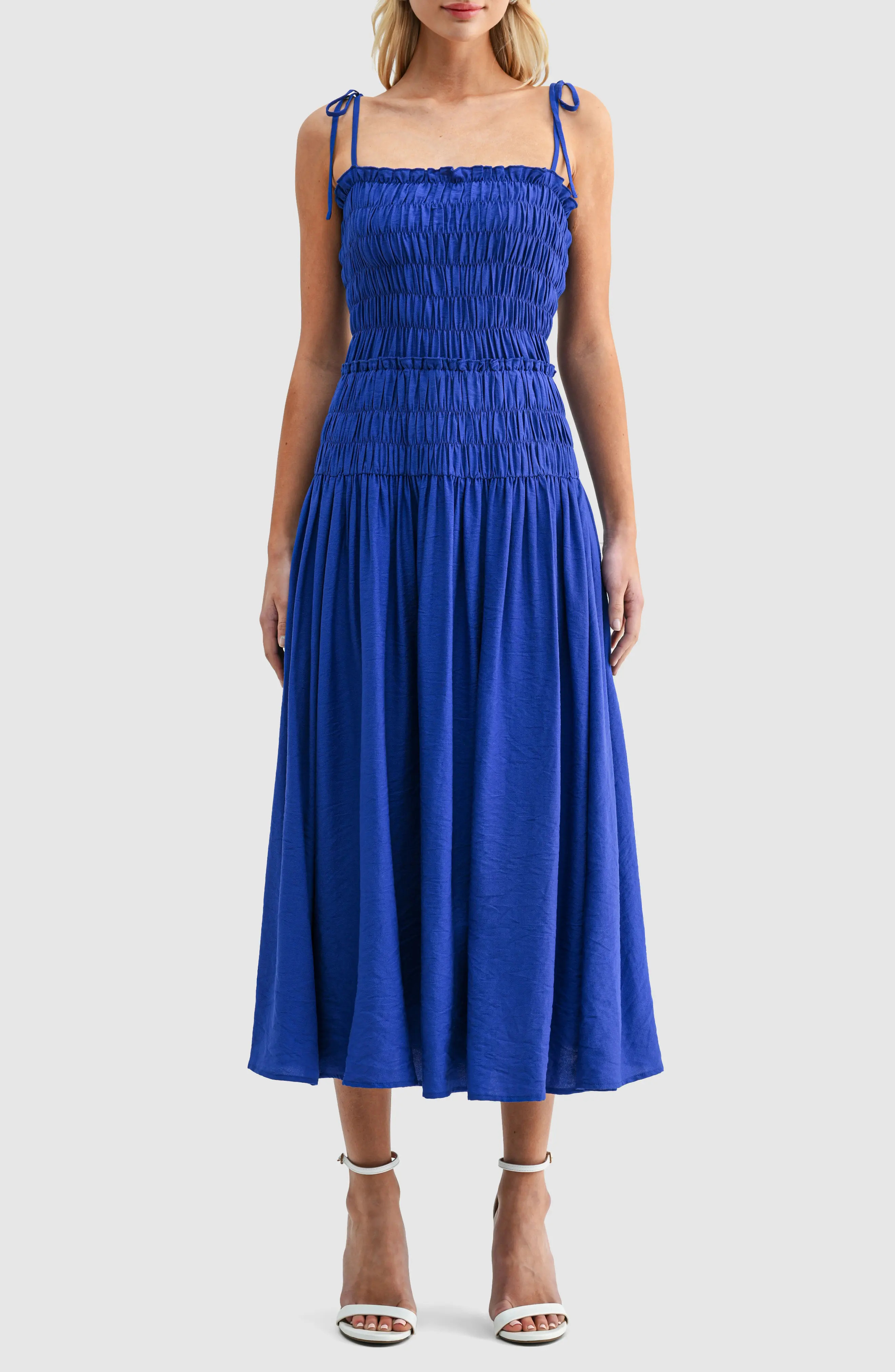 Smocked Bodice Jersey Midi Dress (Women) | Nordstrom | Nordstrom