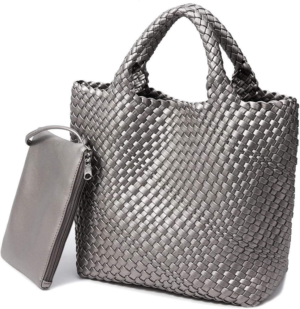 KALIDI Woven Tote Bag, Women Macaron Soft Leather Weave Handbag Purse Wrist Bag Large Capacity Wo... | Amazon (US)